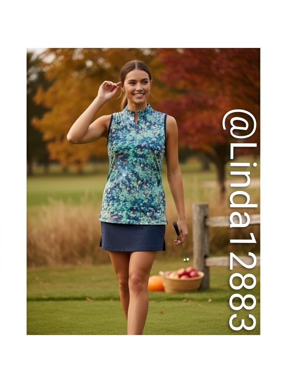 Lady Hahen Floral Keyhole Sleeveless Golf Polo Size Small